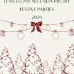Festive decorations around the wording "Festive Parties at Llanthony Secunda Priory"